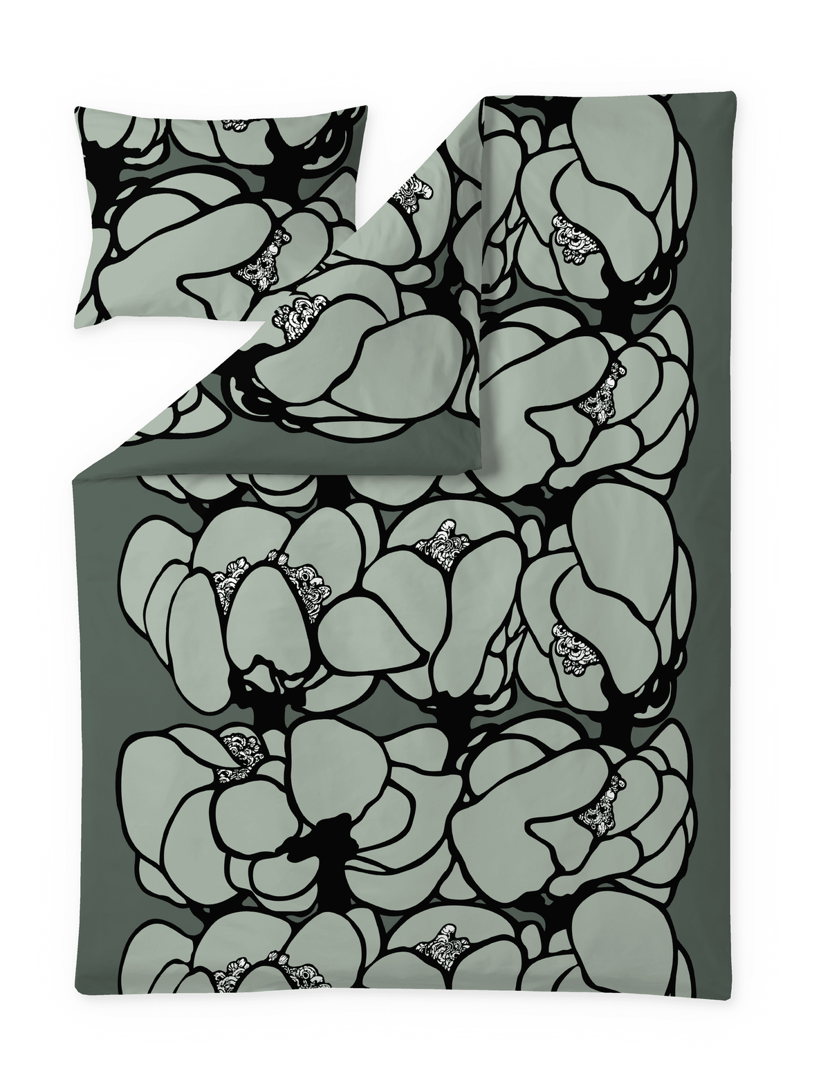 105091-7800; Vallila Makeba-satiinipussilakanasetti Salvianvihreä / 150x210 cm